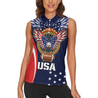 Custom USA Rugby Women Sleeveless Polo Shirt American Eagle With USA Flags - Wonder Print Shop