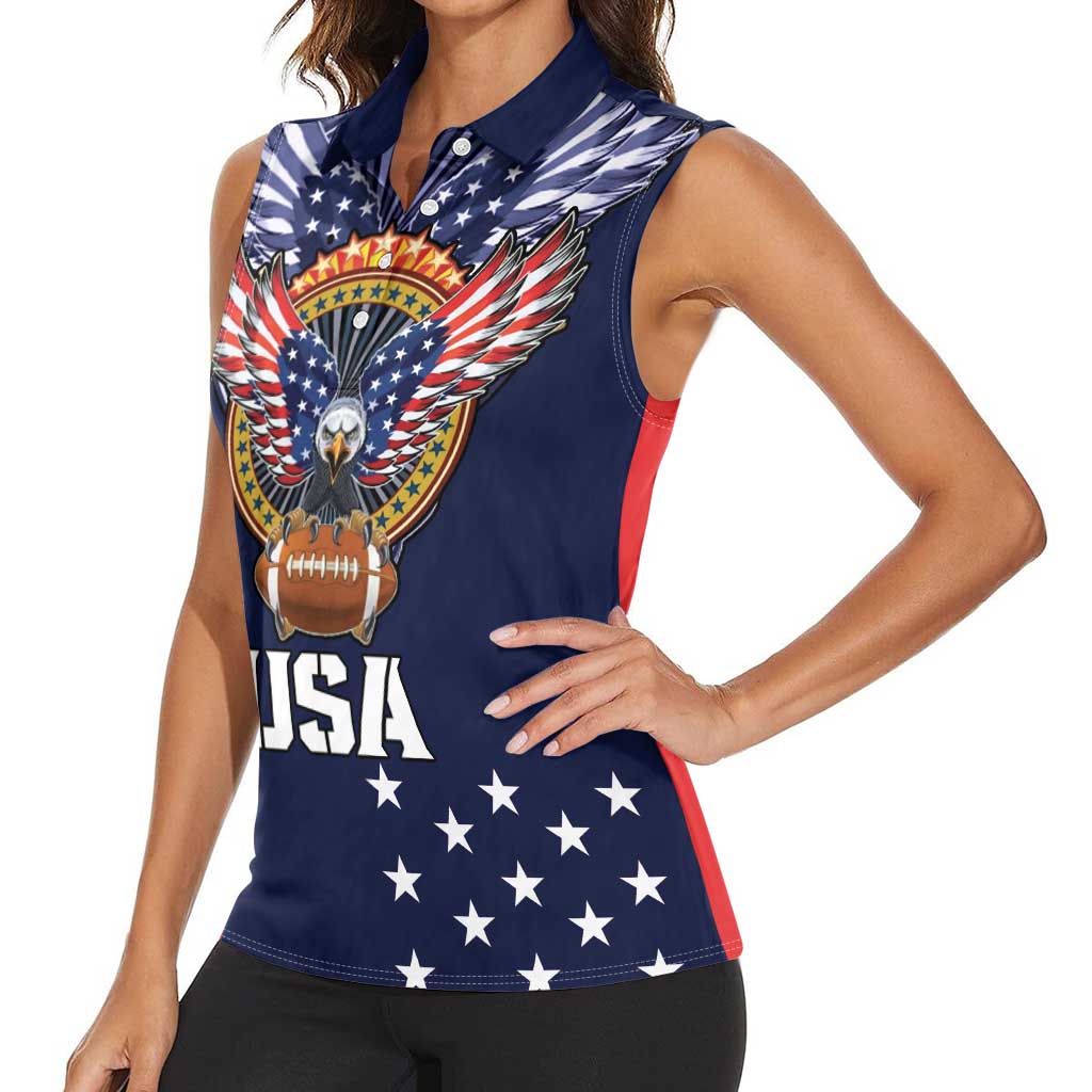 Custom USA Rugby Women Sleeveless Polo Shirt American Eagle With USA Flags - Wonder Print Shop