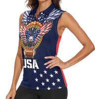 Custom USA Rugby Women Sleeveless Polo Shirt American Eagle With USA Flags - Wonder Print Shop
