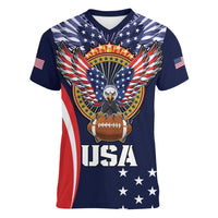 Custom USA Rugby Women V-Neck T-Shirt American Eagle With USA Flags - Wonder Print Shop