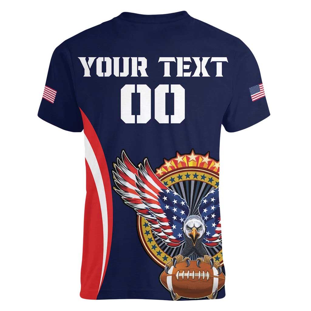 Custom USA Rugby Women V-Neck T-Shirt American Eagle With USA Flags - Wonder Print Shop