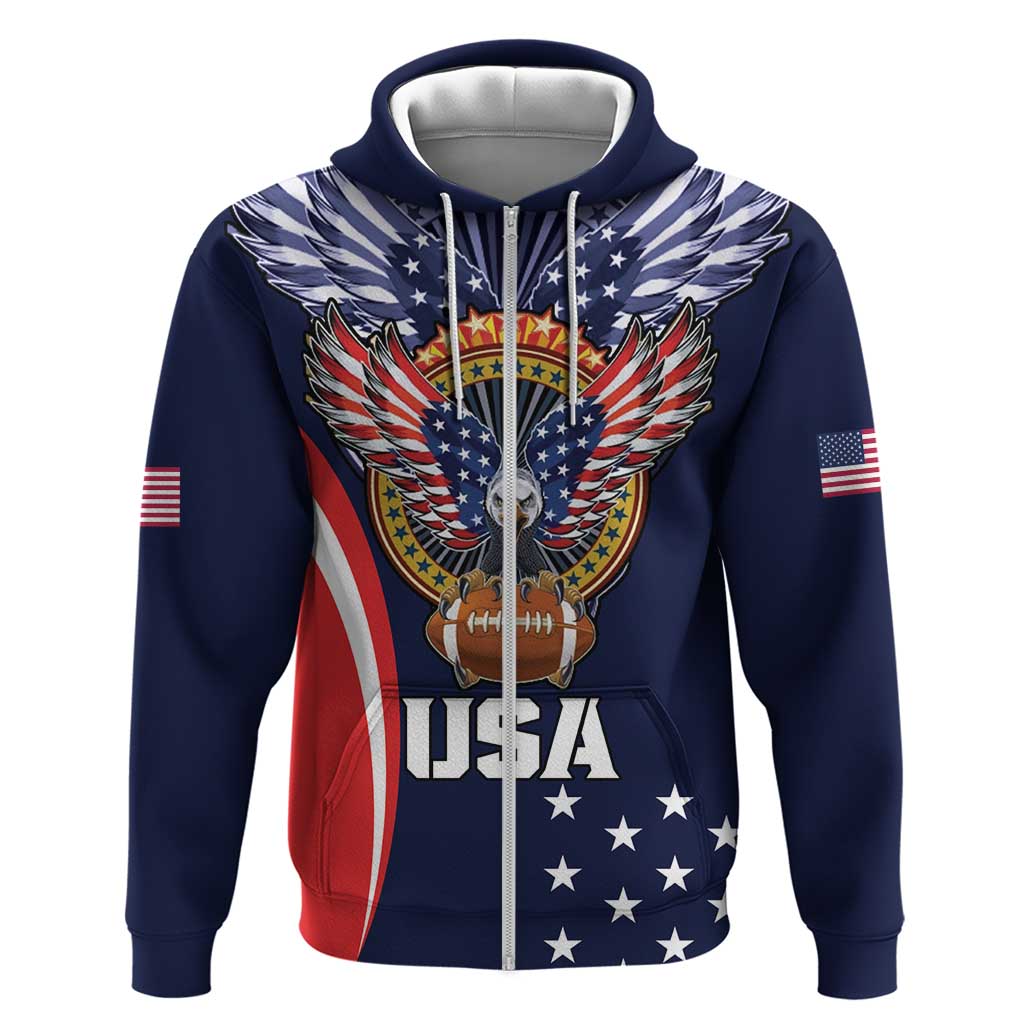 Custom USA Rugby Zip Hoodie American Eagle With USA Flags - Wonder Print Shop