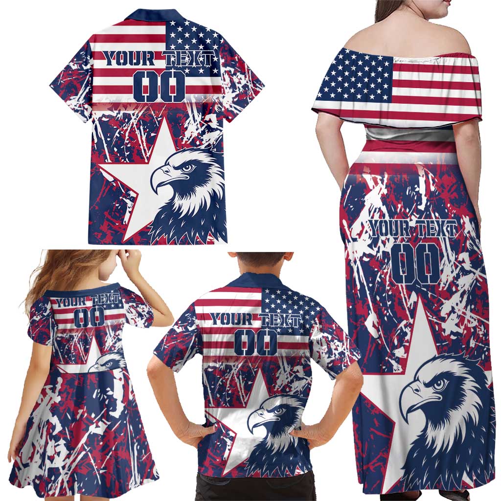 Custom USA Rugby Family Matching Off Shoulder Maxi Dress and Hawaiian Shirt Pacific Go Eagles 2024 - Wonder Print Shop