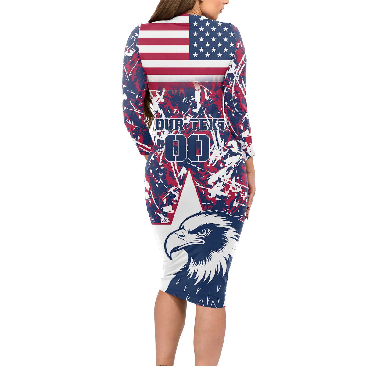 Custom USA Rugby Long Sleeve Bodycon Dress Pacific Go Eagles 2024 - Wonder Print Shop