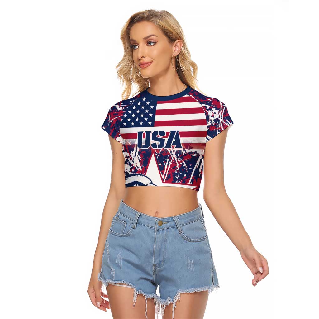 Custom USA Rugby Raglan Cropped T Shirt Pacific Go Eagles 2024 - Wonder Print Shop