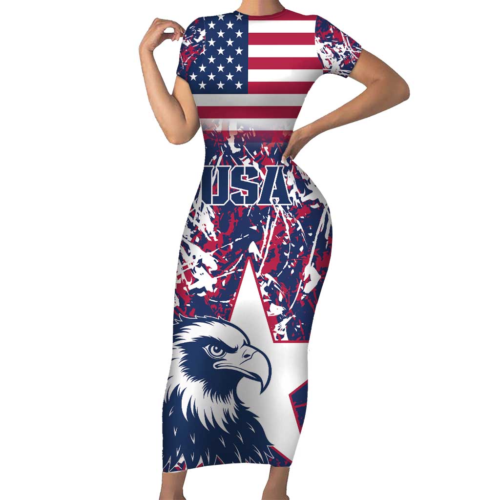 Custom USA Rugby Short Sleeve Bodycon Dress Pacific Go Eagles 2024 - Wonder Print Shop