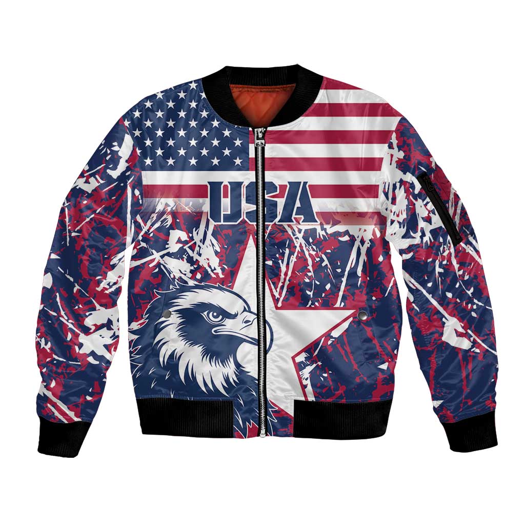 Custom USA Rugby Sleeve Zip Bomber Jacket Pacific Go Eagles 2024 - Wonder Print Shop