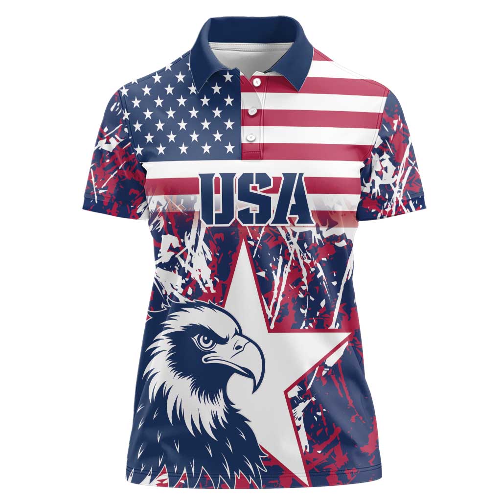 Custom USA Rugby Women Polo Shirt Pacific Go Eagles 2024 - Wonder Print Shop