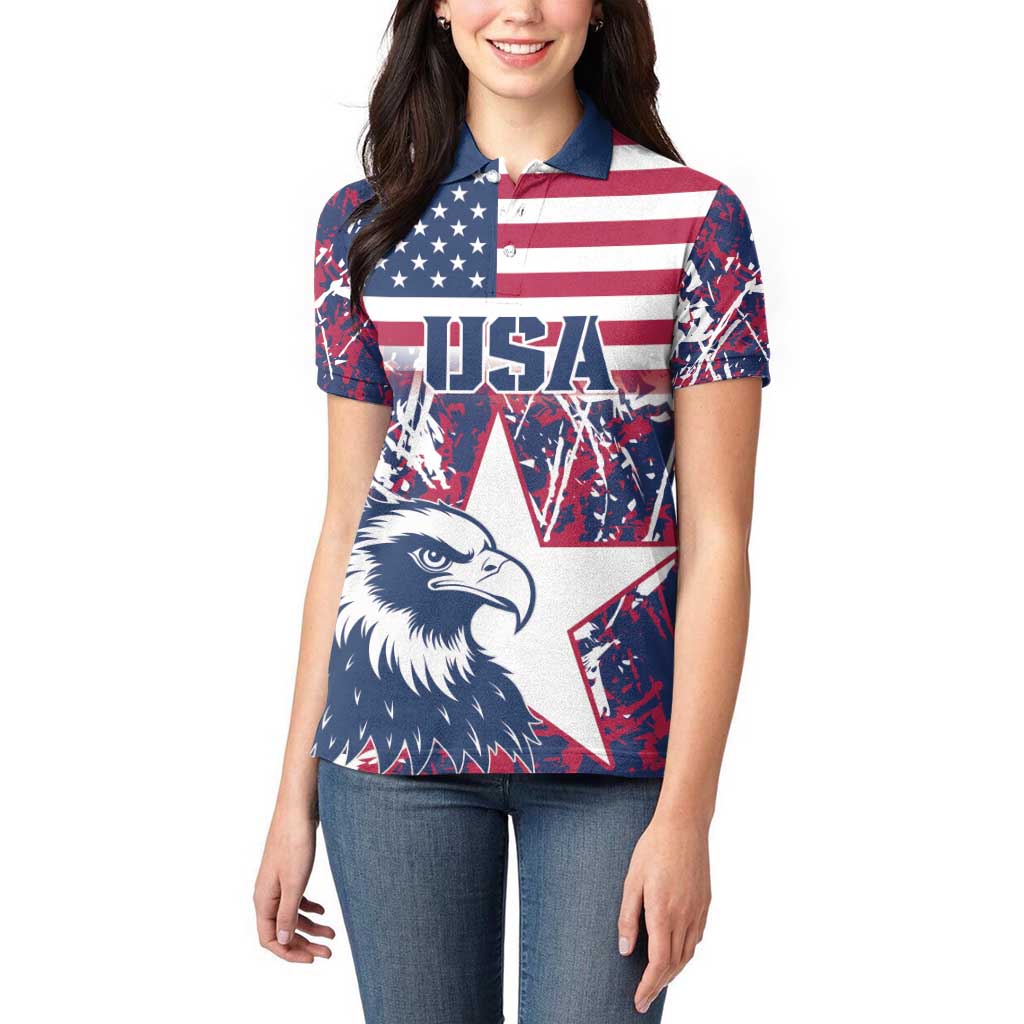 Custom USA Rugby Women Polo Shirt Pacific Go Eagles 2024 - Wonder Print Shop