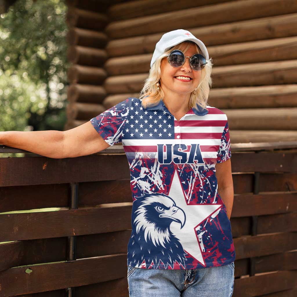 Custom USA Rugby Women Polo Shirt Pacific Go Eagles 2024 - Wonder Print Shop