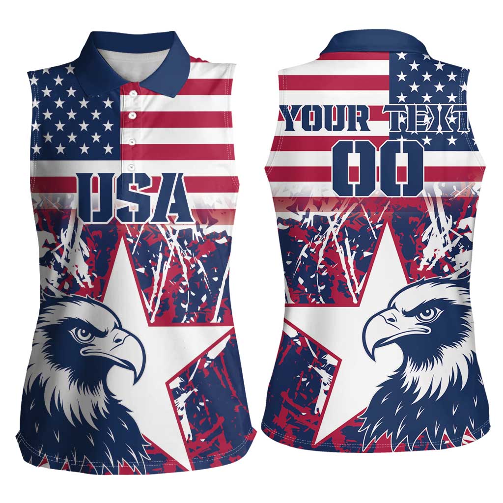 Custom USA Rugby Women Sleeveless Polo Shirt Pacific Go Eagles 2024 - Wonder Print Shop