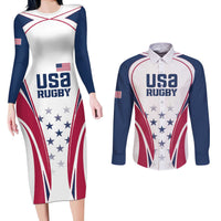 Custom USA Rugby Couples Matching Long Sleeve Bodycon Dress and Long Sleeve Button Shirt Simple Style - Wonder Print Shop