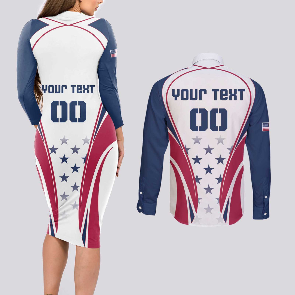Custom USA Rugby Couples Matching Long Sleeve Bodycon Dress and Long Sleeve Button Shirt Simple Style - Wonder Print Shop