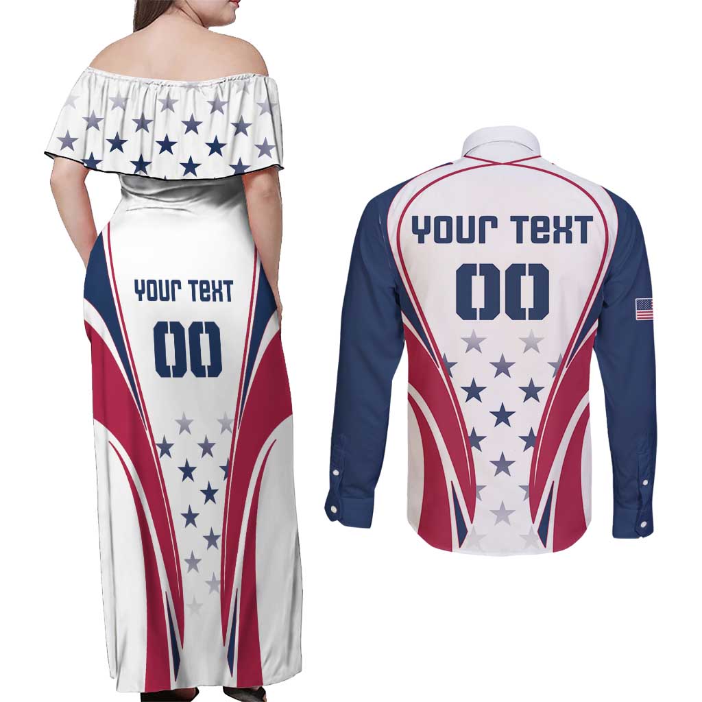 Custom USA Rugby Couples Matching Off Shoulder Maxi Dress and Long Sleeve Button Shirt Simple Style - Wonder Print Shop