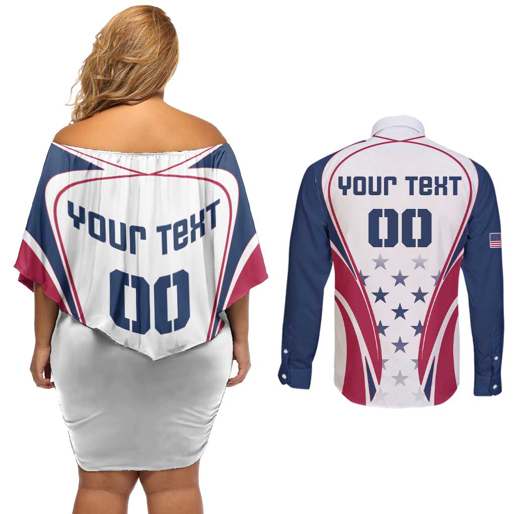 Custom USA Rugby Couples Matching Off Shoulder Short Dress and Long Sleeve Button Shirt Simple Style - Wonder Print Shop