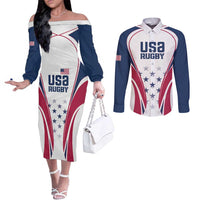 Custom USA Rugby Couples Matching Off The Shoulder Long Sleeve Dress and Long Sleeve Button Shirt Simple Style