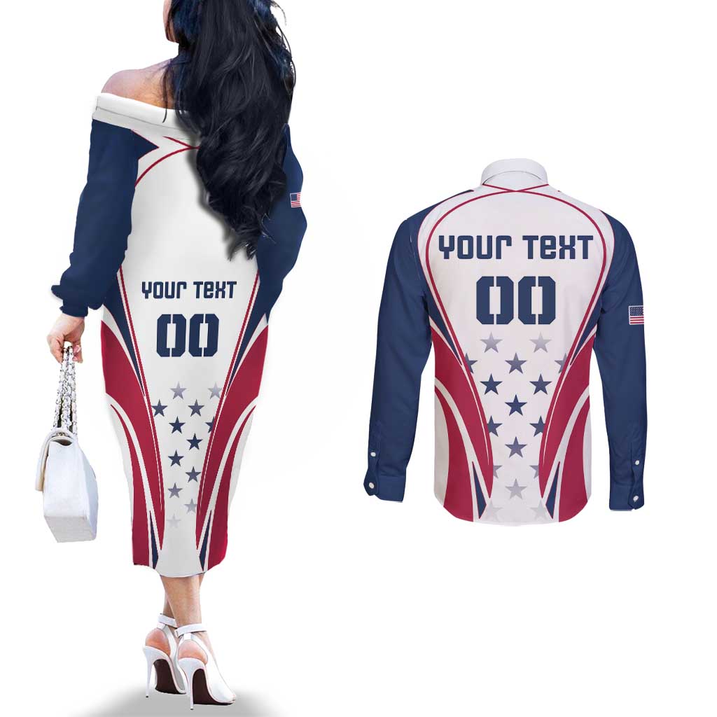 Custom USA Rugby Couples Matching Off The Shoulder Long Sleeve Dress and Long Sleeve Button Shirt Simple Style