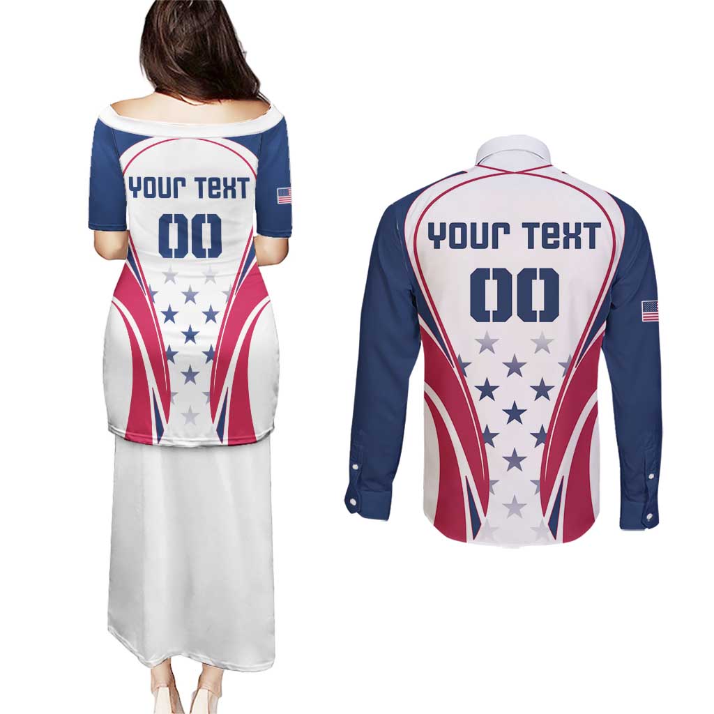 Custom USA Rugby Couples Matching Puletasi and Long Sleeve Button Shirt Simple Style - Wonder Print Shop