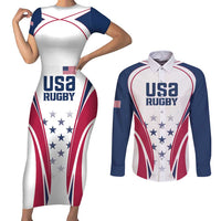 Custom USA Rugby Couples Matching Short Sleeve Bodycon Dress and Long Sleeve Button Shirt Simple Style - Wonder Print Shop