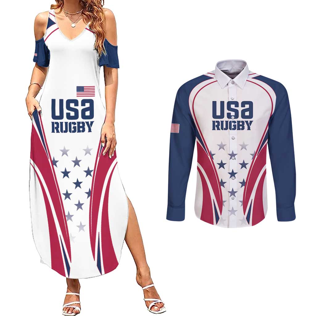 Custom USA Rugby Couples Matching Summer Maxi Dress and Long Sleeve Button Shirt Simple Style - Wonder Print Shop