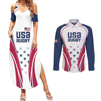 Custom USA Rugby Couples Matching Summer Maxi Dress and Long Sleeve Button Shirt Simple Style - Wonder Print Shop