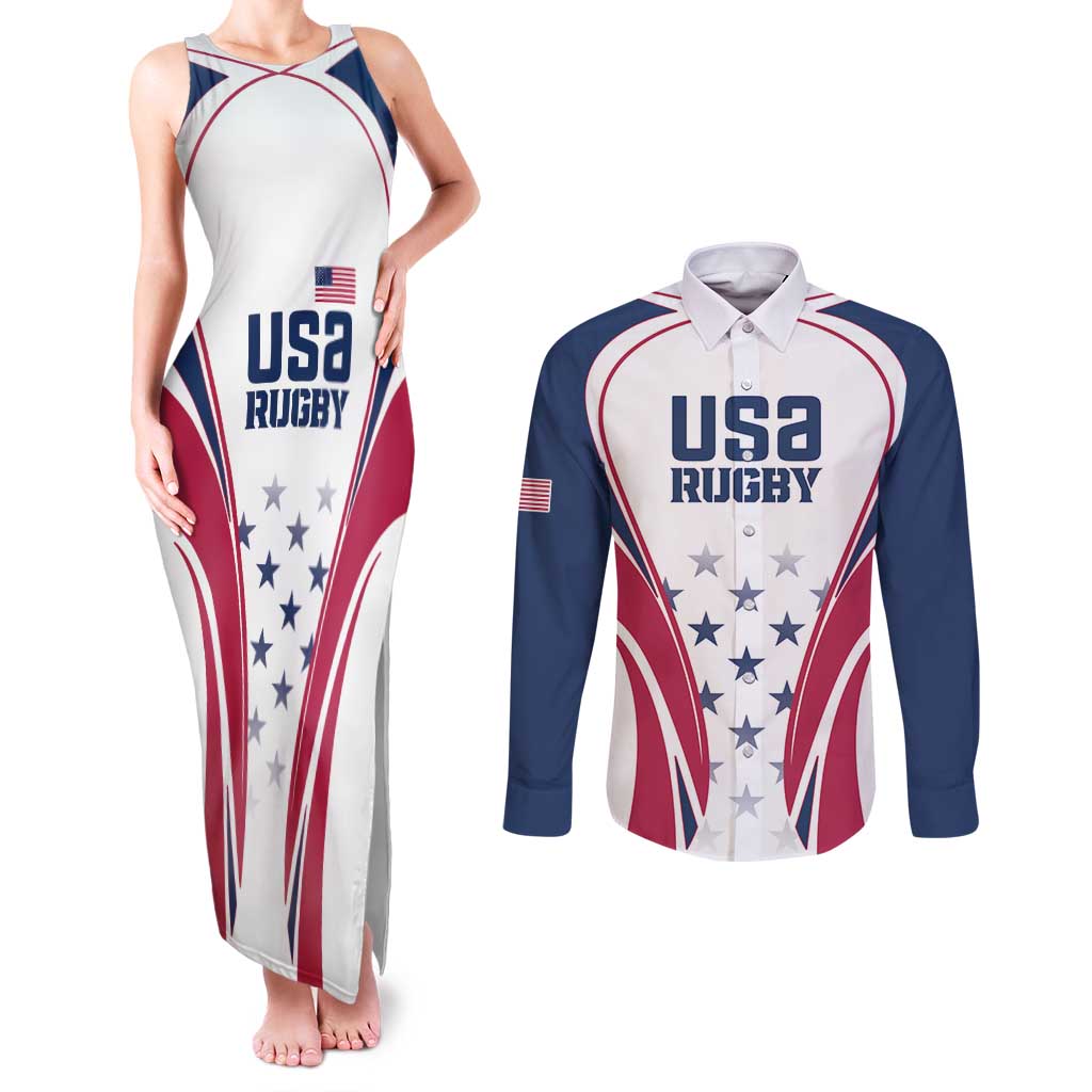 Custom USA Rugby Couples Matching Tank Maxi Dress and Long Sleeve Button Shirt Simple Style - Wonder Print Shop