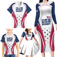Custom USA Rugby Family Matching Long Sleeve Bodycon Dress and Hawaiian Shirt Simple Style - Wonder Print Shop