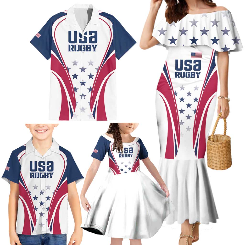 Custom USA Rugby Family Matching Mermaid Dress and Hawaiian Shirt Simple Style - Wonder Print Shop