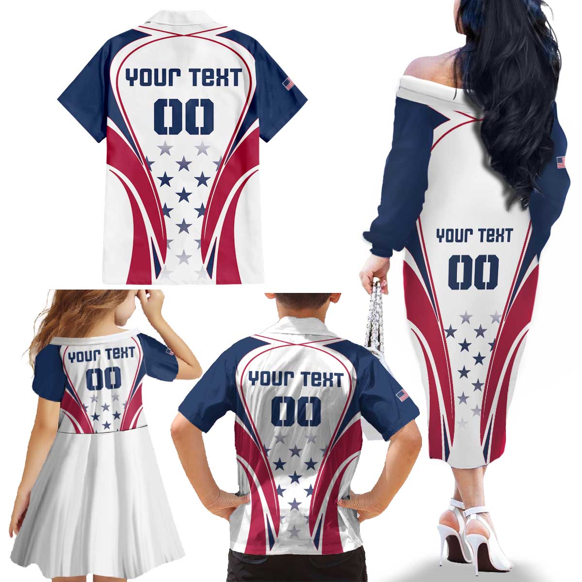 Custom USA Rugby Family Matching Off The Shoulder Long Sleeve Dress and Hawaiian Shirt Simple Style - Wonder Print Shop