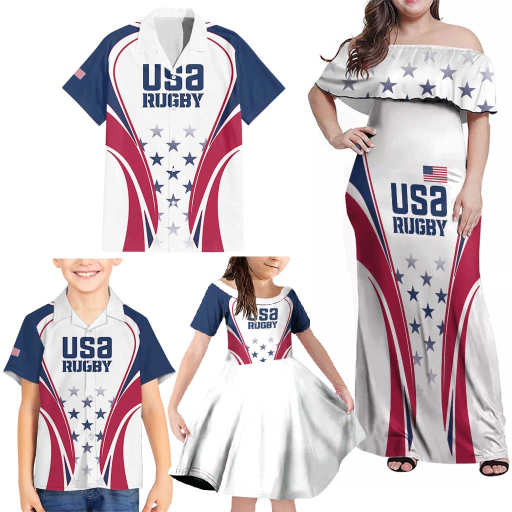 Custom USA Rugby Family Matching Off Shoulder Maxi Dress and Hawaiian Shirt Simple Style - Wonder Print Shop