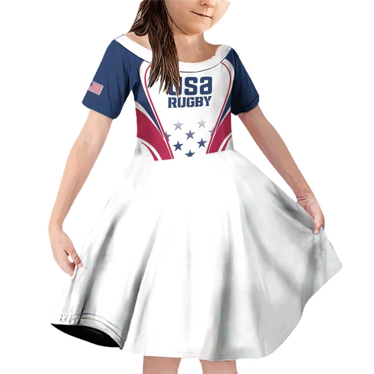 Custom USA Rugby Family Matching Off Shoulder Short Dress and Hawaiian Shirt Simple Style - Wonder Print Shop