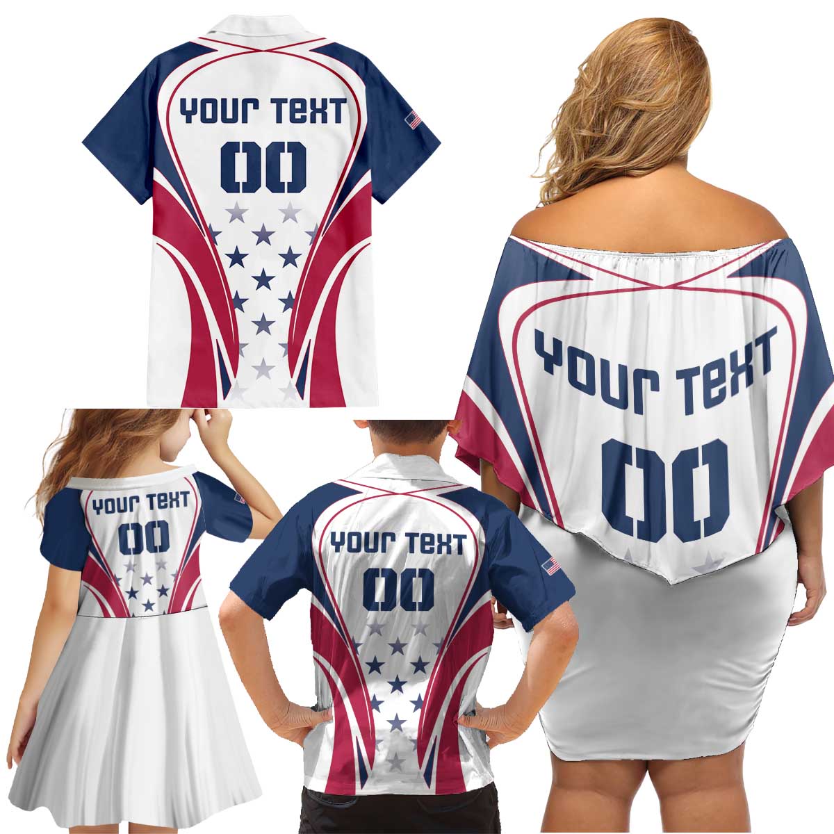 Custom USA Rugby Family Matching Off Shoulder Short Dress and Hawaiian Shirt Simple Style - Wonder Print Shop