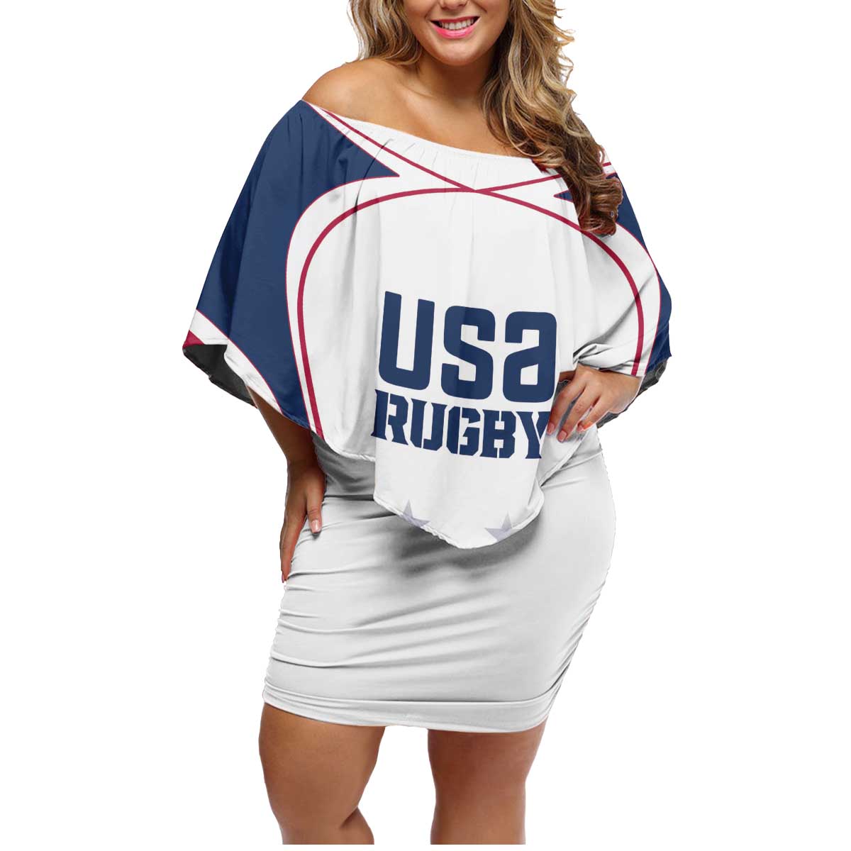Custom USA Rugby Family Matching Off Shoulder Short Dress and Hawaiian Shirt Simple Style - Wonder Print Shop