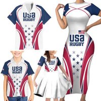 Custom USA Rugby Family Matching Short Sleeve Bodycon Dress and Hawaiian Shirt Simple Style - Wonder Print Shop