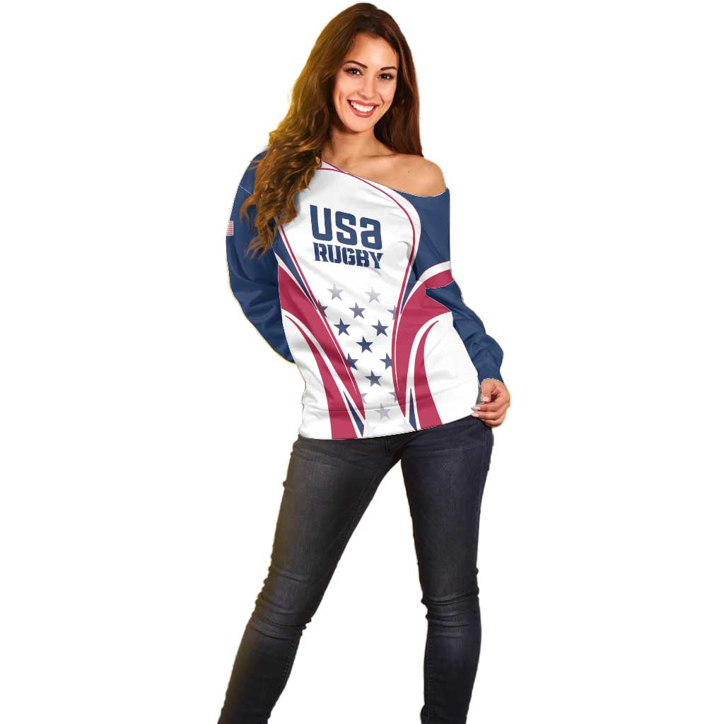 Custom USA Rugby Off Shoulder Sweater Simple Style - Wonder Print Shop