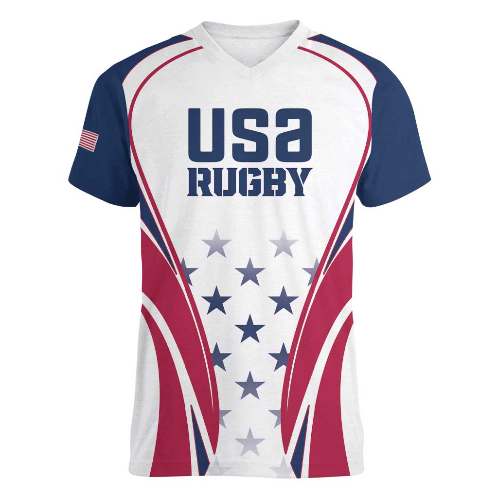 Custom USA Rugby Women V-Neck T-Shirt Simple Style - Wonder Print Shop