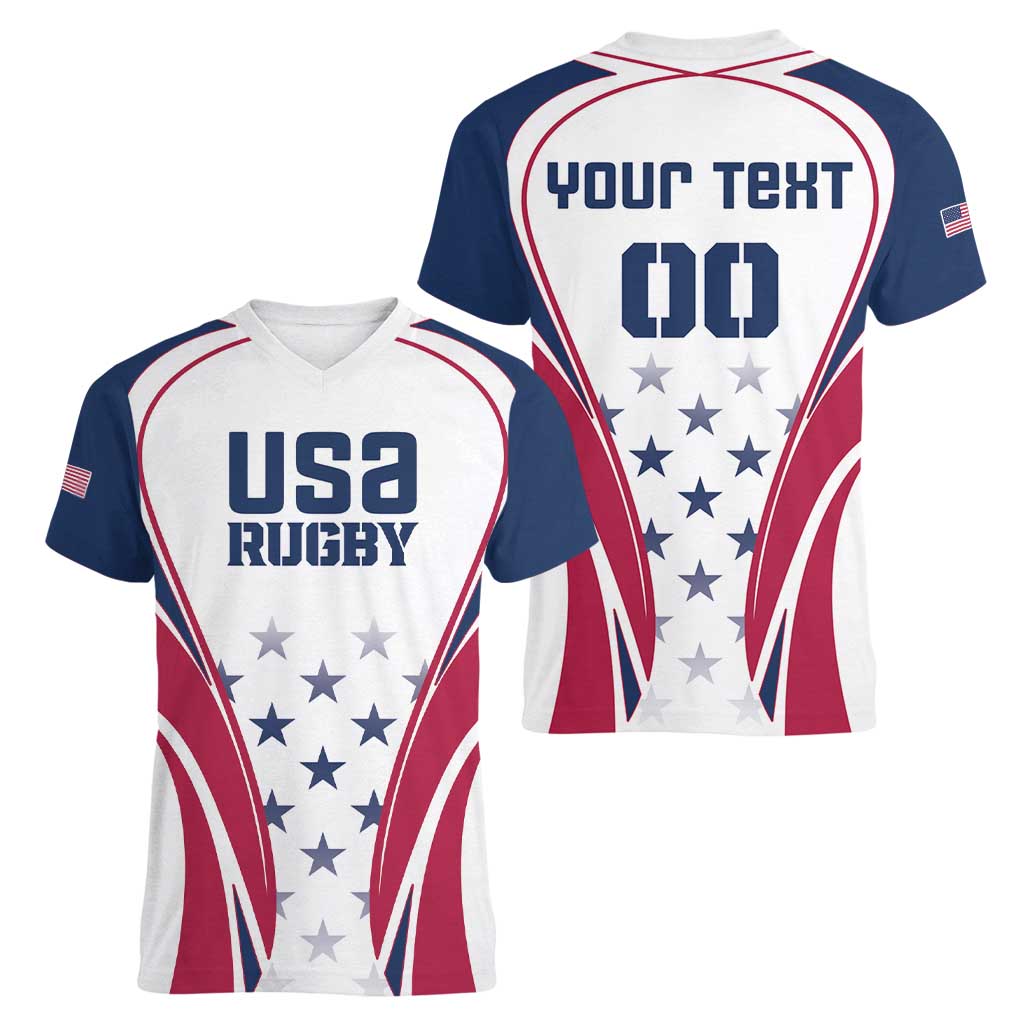 Custom USA Rugby Women V-Neck T-Shirt Simple Style - Wonder Print Shop