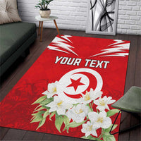 Personalized Tunisia Area Rug Jasmine Flower and Emblem - Wonder Print Shop