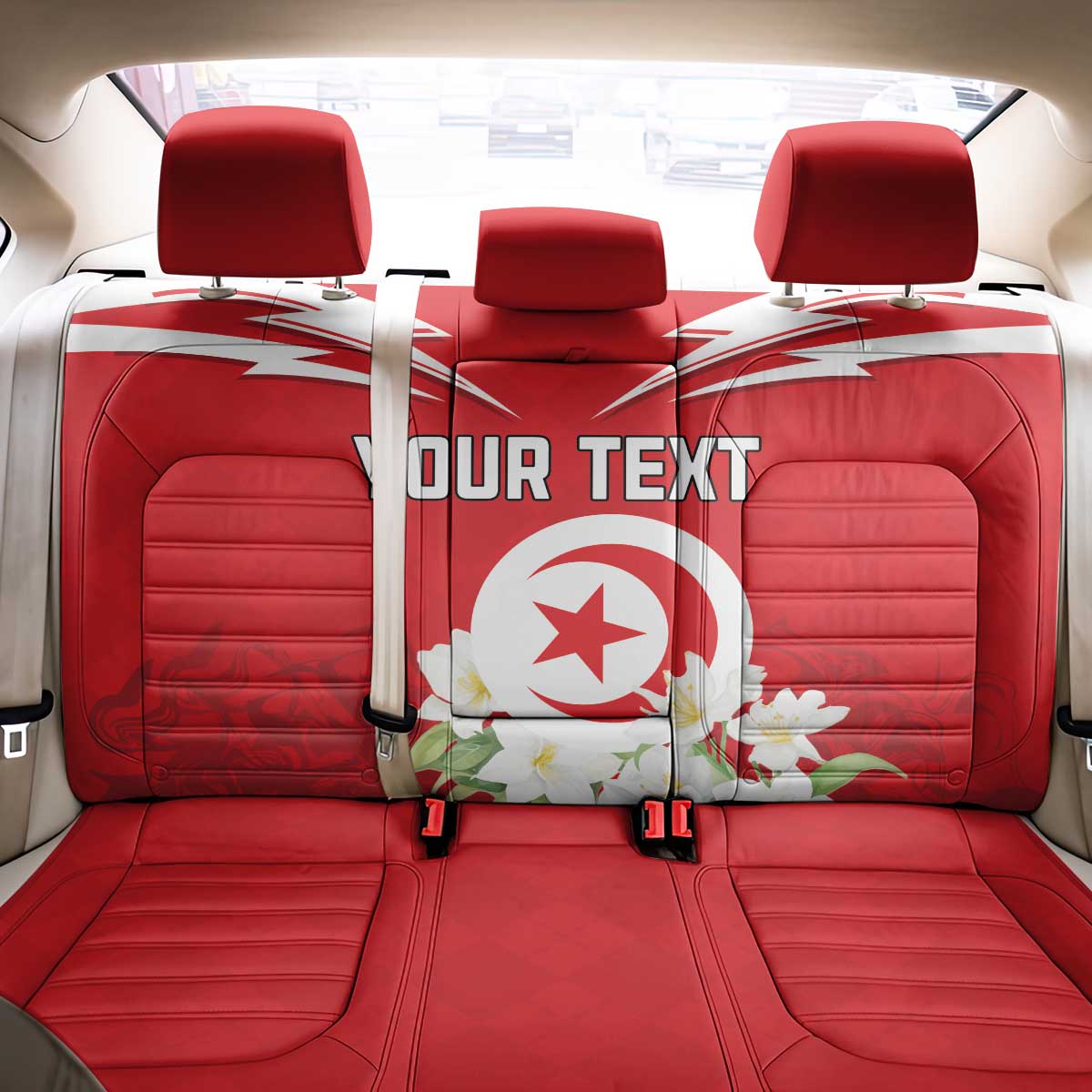 Personalized Tunisia Back Car Seat Cover Jasmine Flower and Emblem - Wonder Print Shop