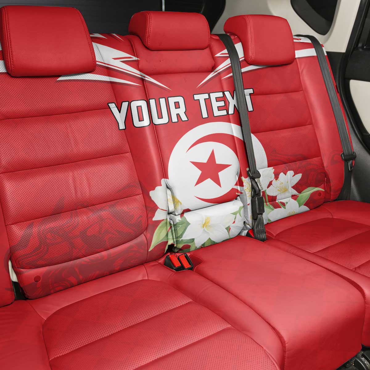 Personalized Tunisia Back Car Seat Cover Jasmine Flower and Emblem - Wonder Print Shop