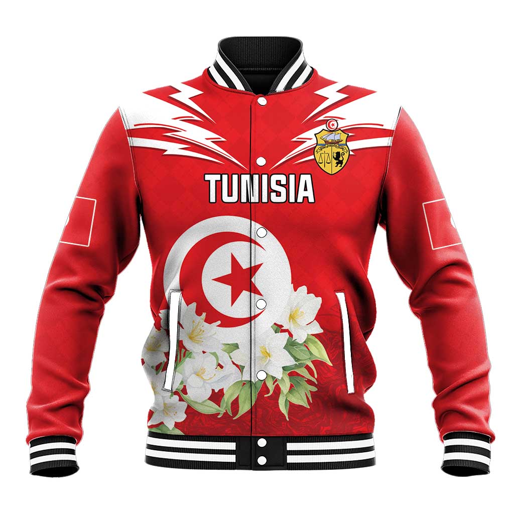 Personalized Tunisia Baseball Jacket Jasmine Flower and Emblem - Wonder Print Shop