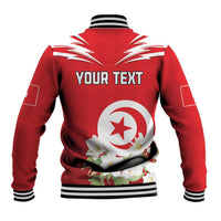 Personalized Tunisia Baseball Jacket Jasmine Flower and Emblem - Wonder Print Shop