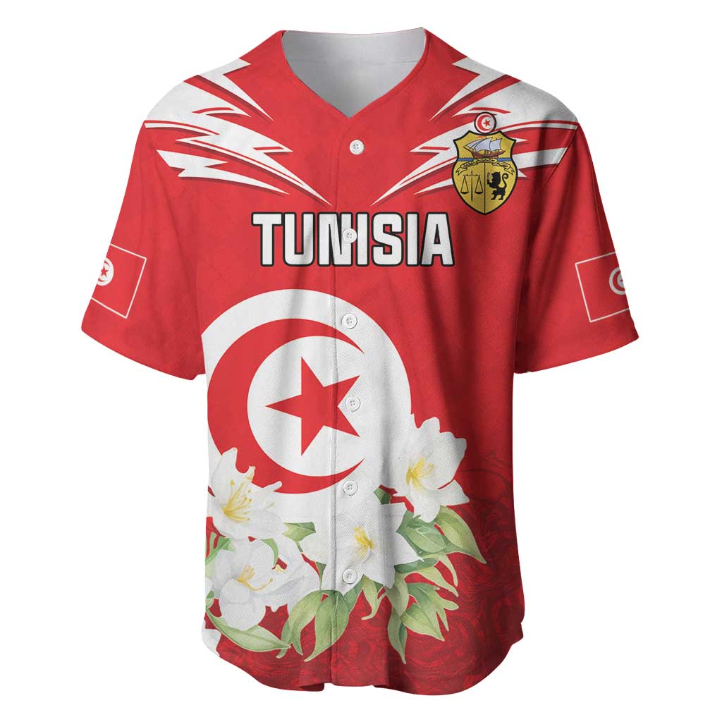 Personalized Tunisia Baseball Jersey Jasmine Flower and Emblem - Wonder Print Shop
