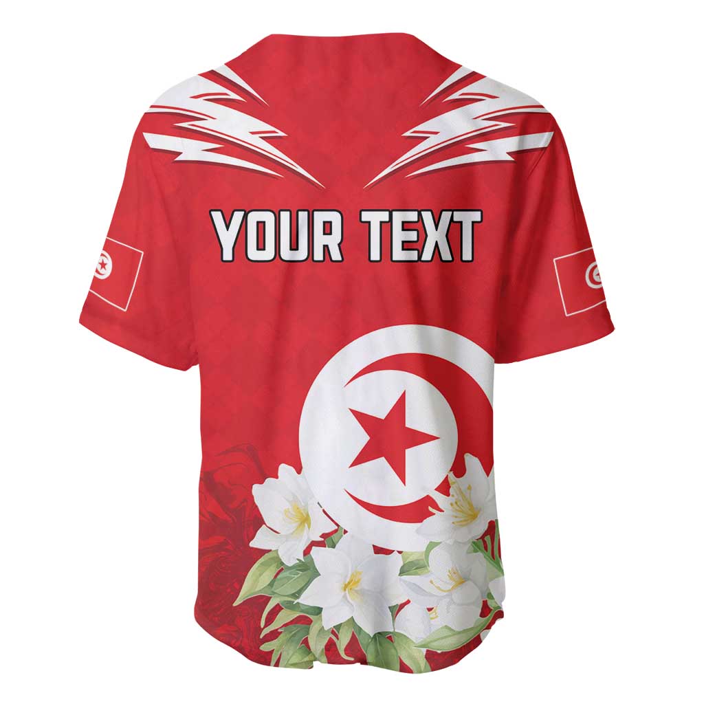 Personalized Tunisia Baseball Jersey Jasmine Flower and Emblem - Wonder Print Shop