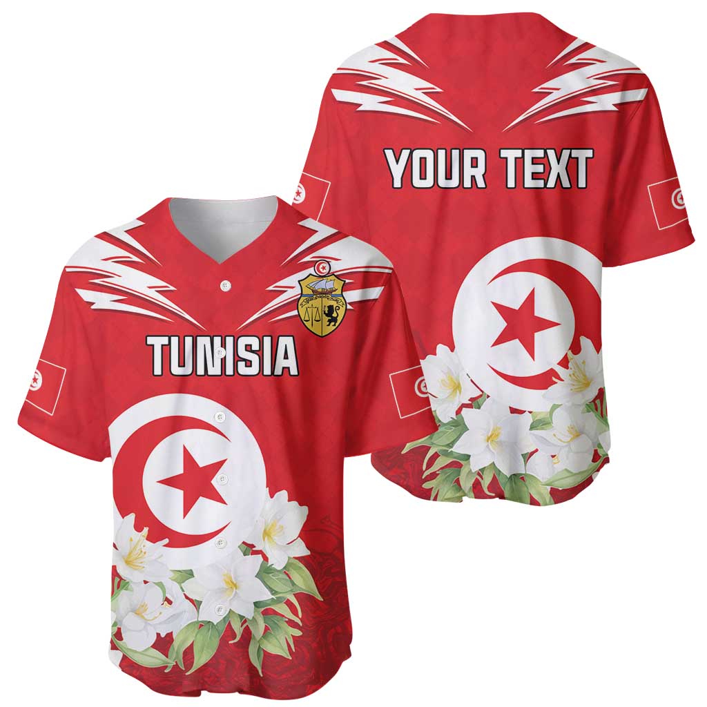 Personalized Tunisia Baseball Jersey Jasmine Flower and Emblem - Wonder Print Shop