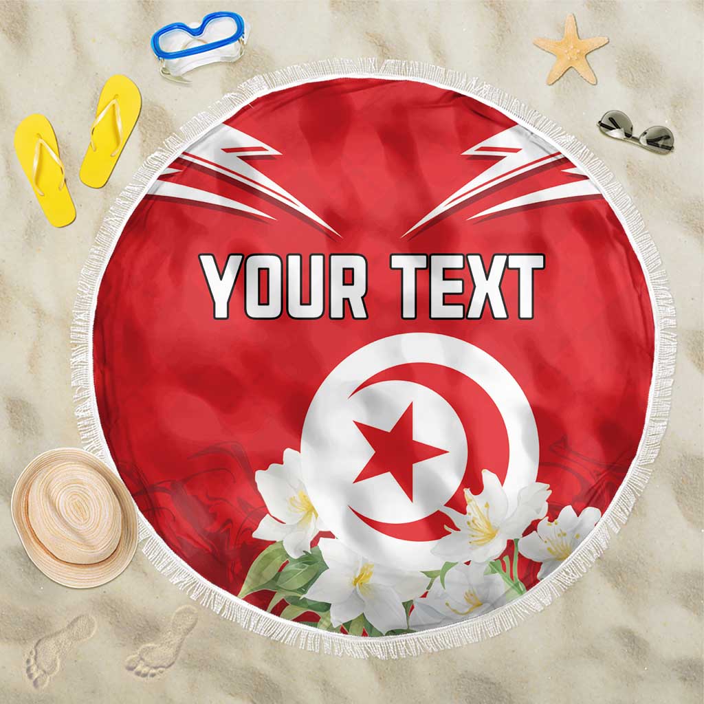 Personalized Tunisia Beach Blanket Jasmine Flower and Emblem - Wonder Print Shop