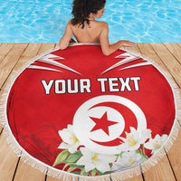 Personalized Tunisia Beach Blanket Jasmine Flower and Emblem - Wonder Print Shop