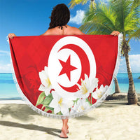 Personalized Tunisia Beach Blanket Jasmine Flower and Emblem - Wonder Print Shop