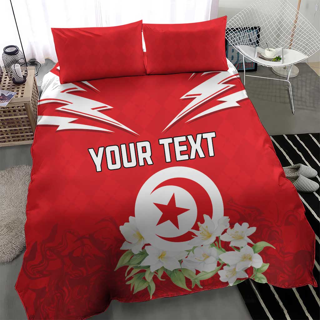 Personalized Tunisia Bedding Set Jasmine Flower and Emblem - Wonder Print Shop