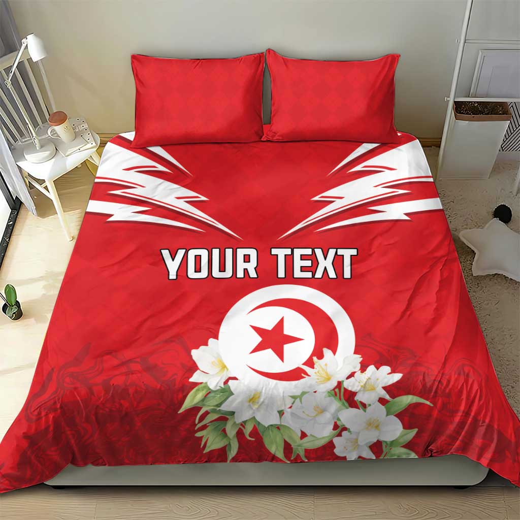 Personalized Tunisia Bedding Set Jasmine Flower and Emblem - Wonder Print Shop